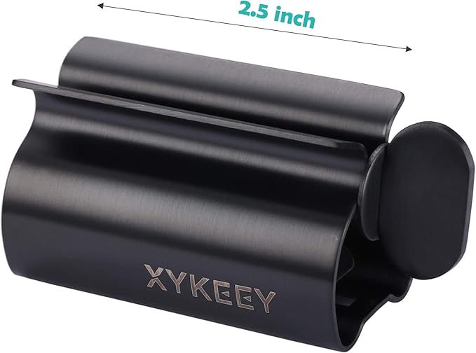 XYKEEY Toothpaste Tube Squeezer - Set of 2 Toothpaste Squeezer Rollers, Metal Toothpaste Tube Wringer Seat Holder Stand (Matt Black)