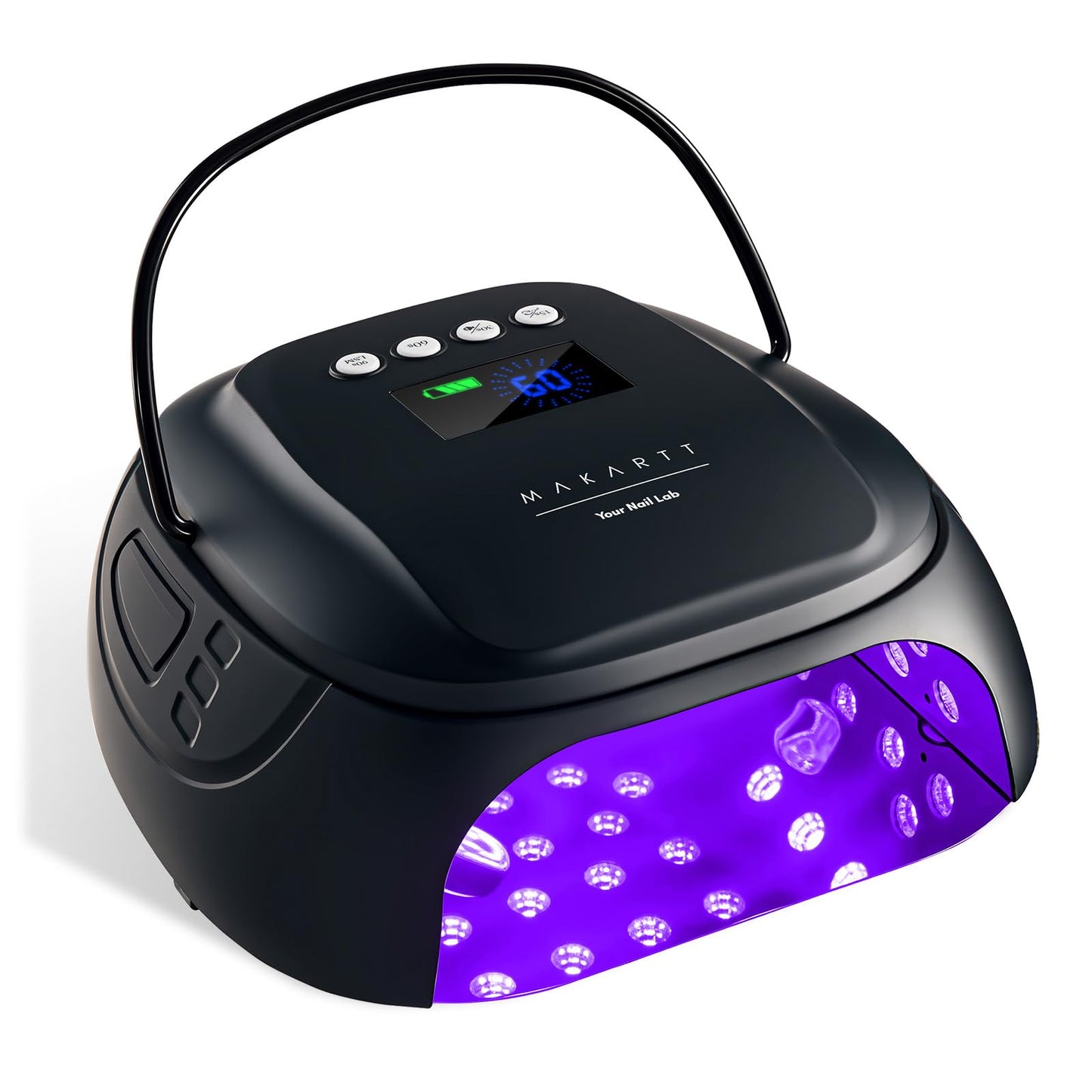 Makartt UV Nail Lamp – 30W Fast Curing UV Light with Handle Rechargeable Cordless Nail Dryer for Gel Nail Polish with 45 Beads Dual Lights 4 Timers LCD Smart Sensor for Nail Art Design(Matte Black)