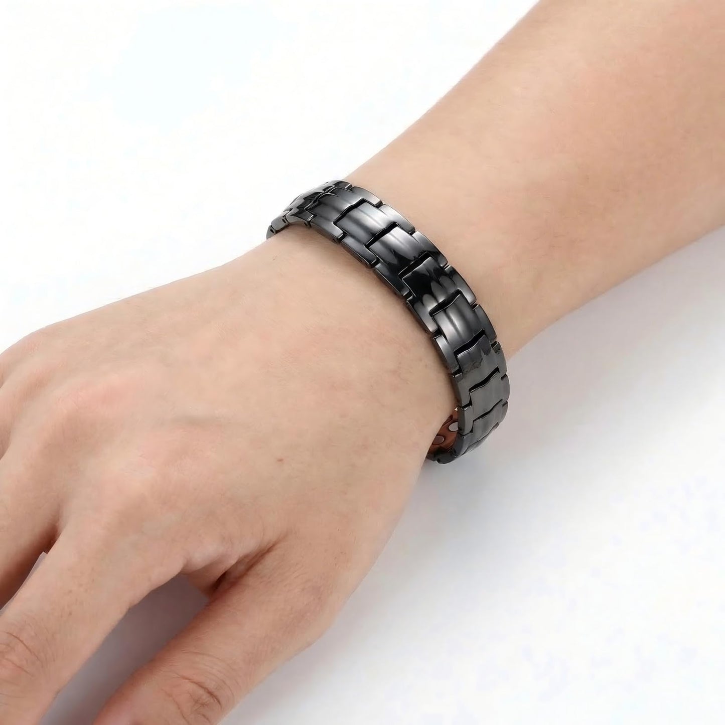 Picalela Magnetic Copper Bracelet for Women & Men(Unisex) – 99% Pure Solid Copper with 46 Magnets, Adjustable Wide-Link Design to Boost Circulation & Alleviate Fatigue (Black)