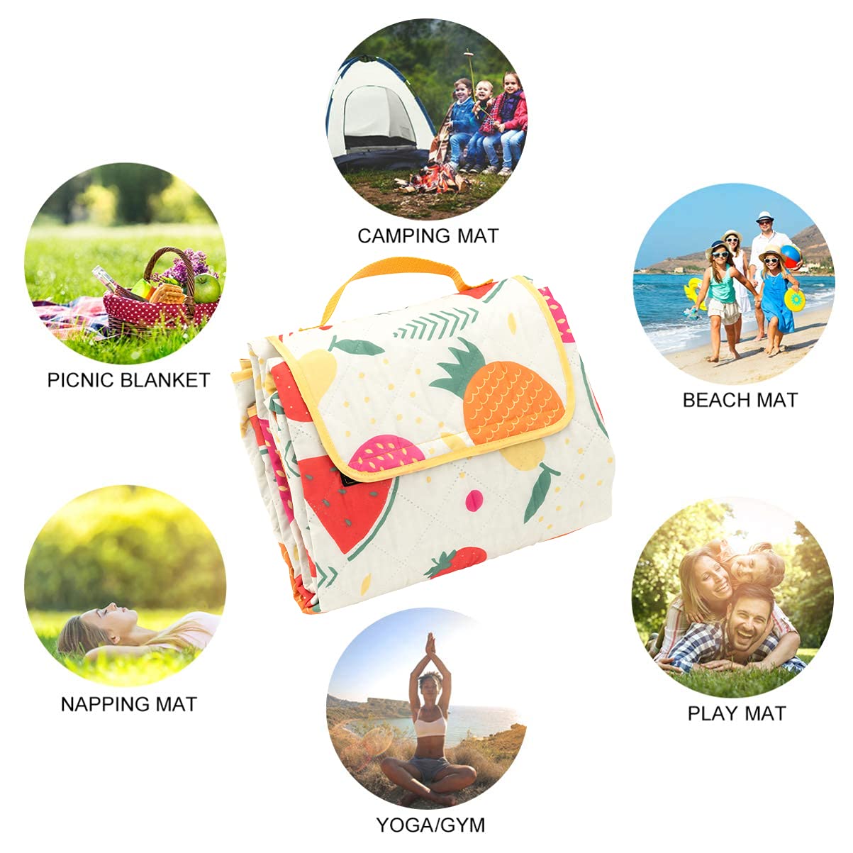 TaTalife Picnic Blankets, Portable Outside Baby Blanket, 3 Layer Picnic Mat for Camping, 79" x 59" Large Waterproof Sand Proof Camping Blanket, Lightweight Folding Portable Travel Blanket