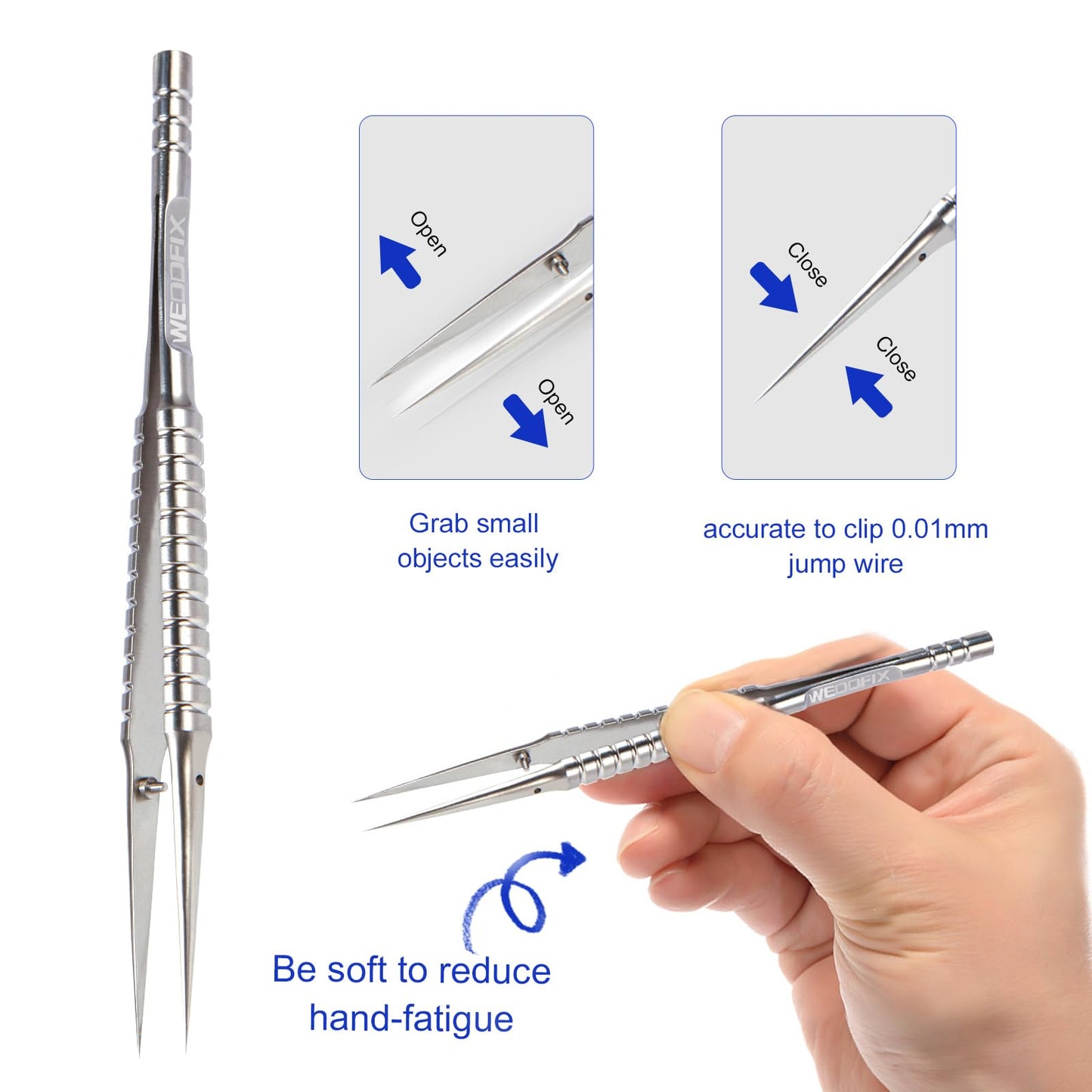 WEDOFIX Precision Titanium Tweezers Silver with Fine Pointed Tips Non-magnetic Microscope Tweezers for Micro Soldering Work Watch Repair Electronics Maintenance Crafting