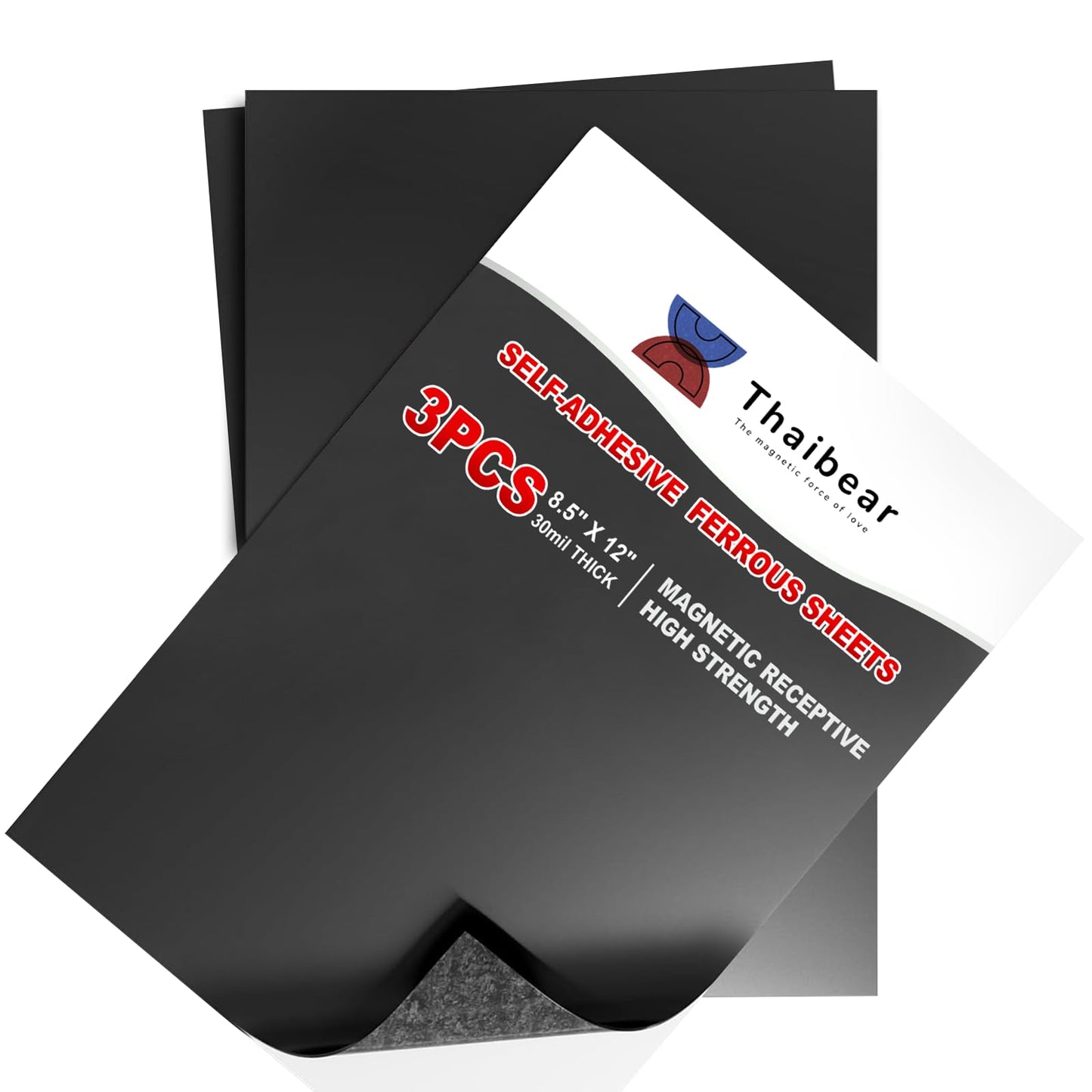 Thaibear Metal Sheets for Magnets, 3 Pack Magnetic Receptive Sheets with Adhesive Backing, 8.5"x12", 30 Mil Thick, Flexible Rubber Sheet Metal for Craft and Magnetic Miniatures Storage
