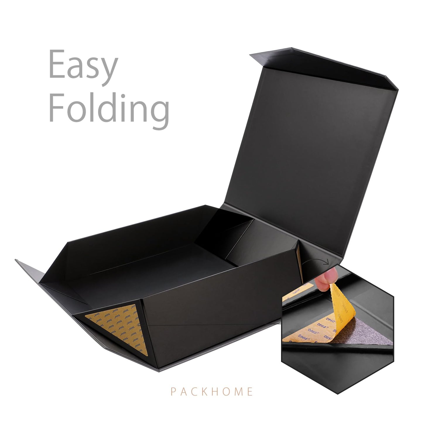 PACKHOME 17x14.5x5.5 Inches, 3 Extra Large Gift Boxes with Lids, Magnetic Closure Boxes for Clothes and Large Gifts (Matte Black with Grain Texture)