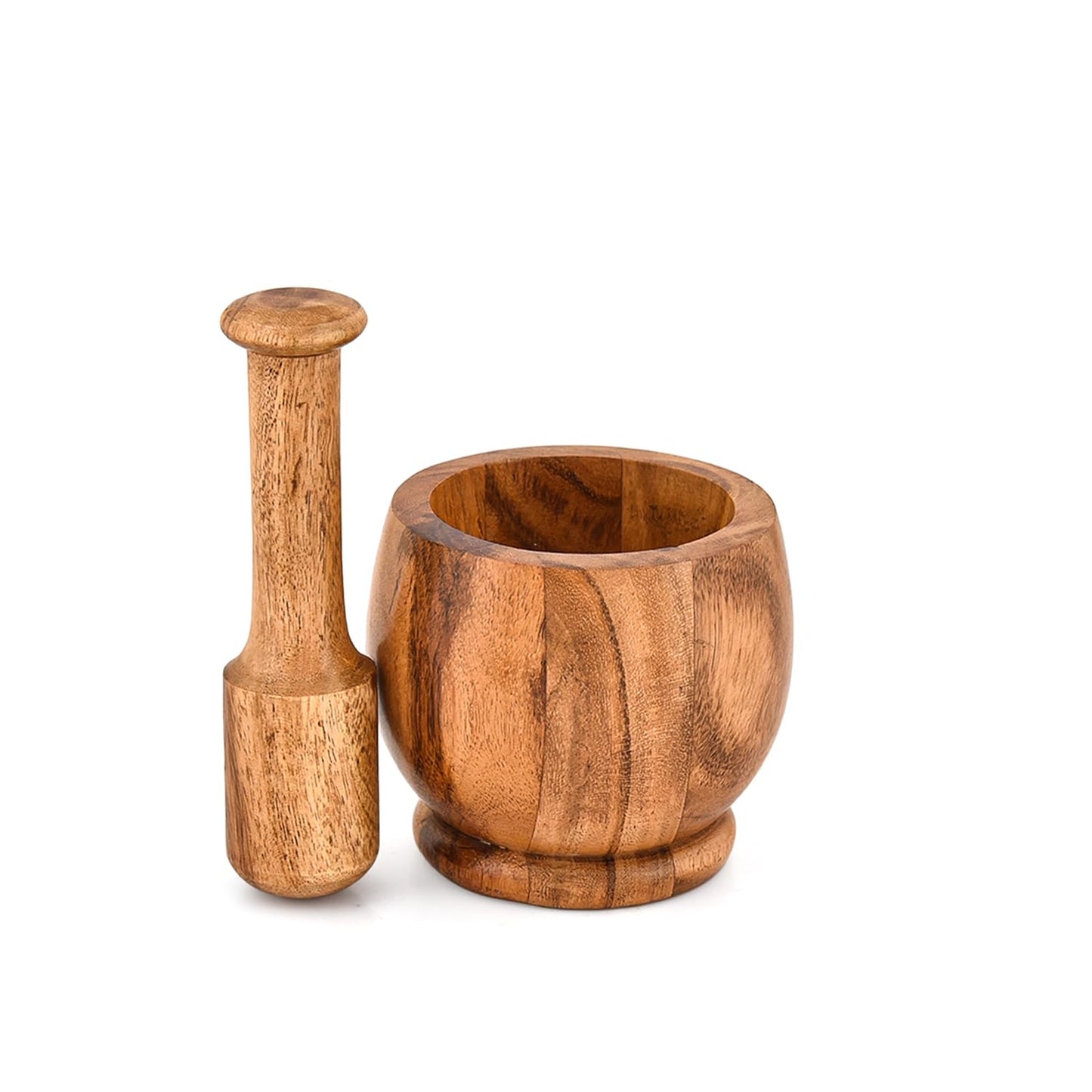 Nirman Mortar & Pestles Acacia Wood Natural Wood Spice Grinder for Herbs, Garlic, and Seasonings | Rustic Kitchen Tool (4" x 4" x3")