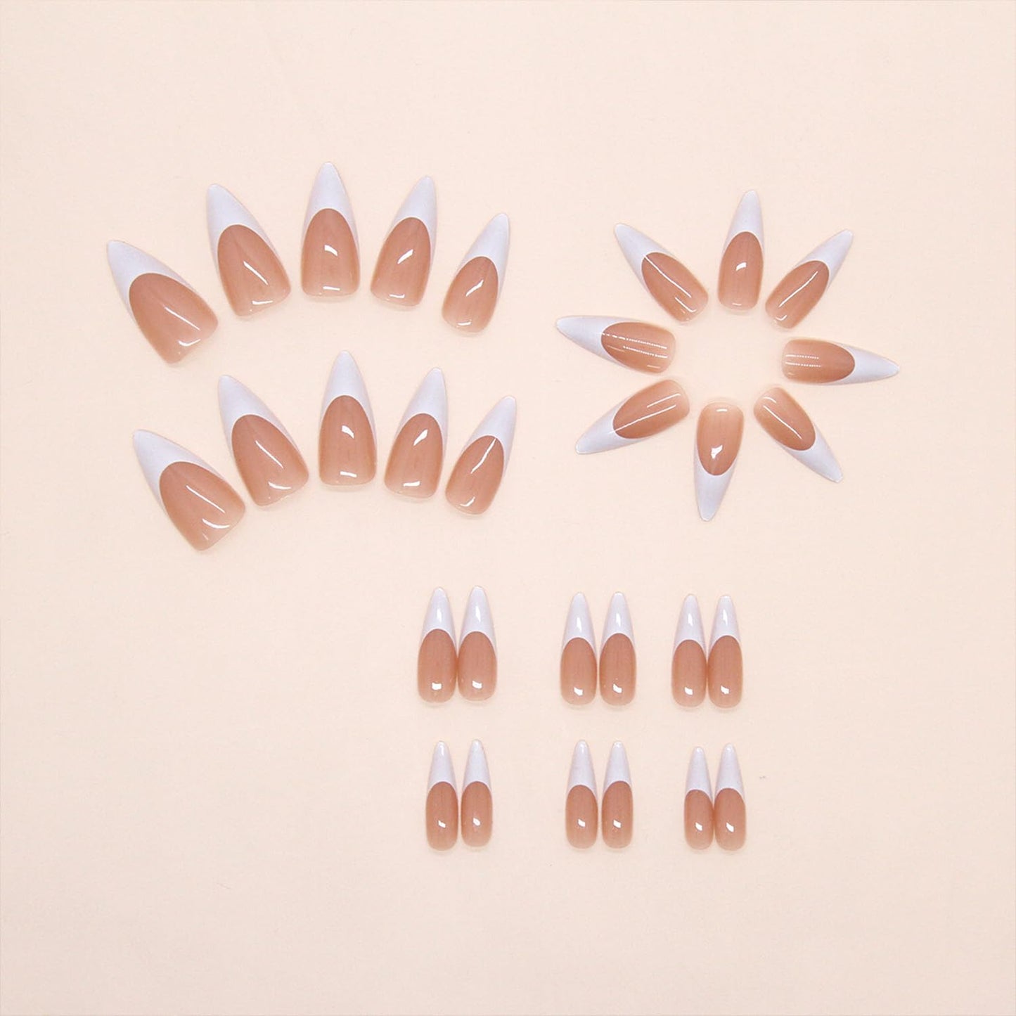 Extra Long Almond Press on Nails White French Tip Fake Nails Glossy Full Cover Glue on Nail for Women