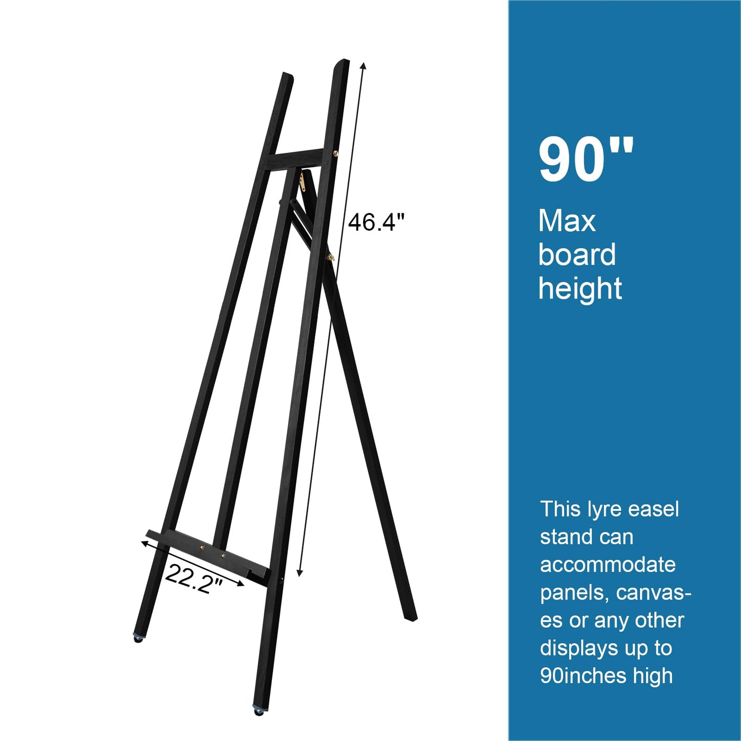 Somime A - Frame Wooden Display Easel - Adjustable Lyre Beechwood Studio Easel Stand Holding Canvas Up to 90", Inclinable Artist Floor Painting Easel for Artwork Painting, Black