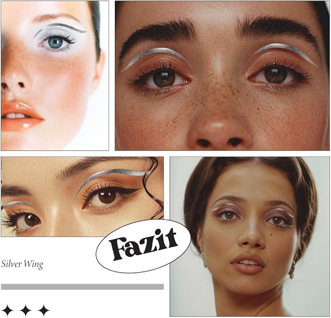 Fazit Makeup Patches - Silver Wing Eyes - Glow Up Make-Up Patches - Cute Glitter Makeup Accessories for Women - Cosmetic Glitter for Face