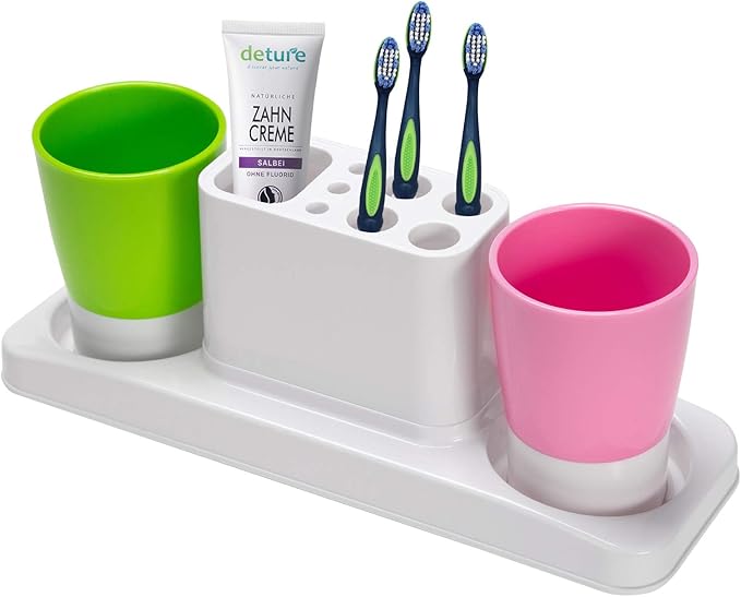 Bathroom Toothbrush Holder Stand Organizer with Rinsing Cups(2 Cups)
