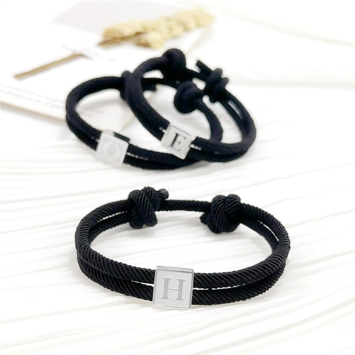 BHDJSHX 26 Letter Alphabet Bracelet (Letter Z) - Adjustable Black Rope Initial Jewelry for Couples, Friends & families