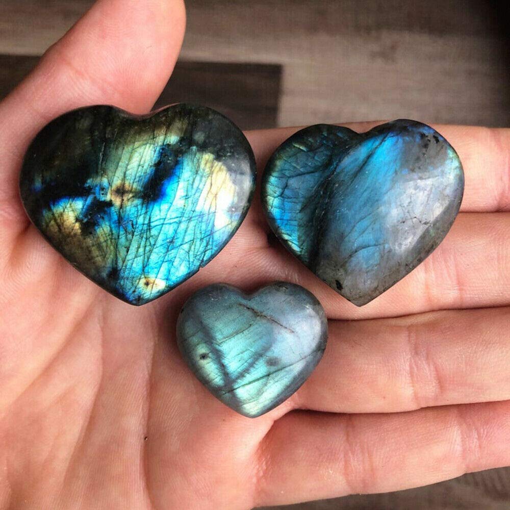 Wixine 1Pcs 40-45mm Crystal Heart Moonstone Polished Labradorite Stone Healing Energy Reiki