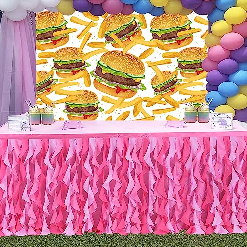 Hamburger French Fries Backdrop, 7x5ft, Fast Food Photograhy Background Birthday Party Supplies Burger Shop Decoration Banner Photo Booth Props BJOKPR0256 - size: 7x5