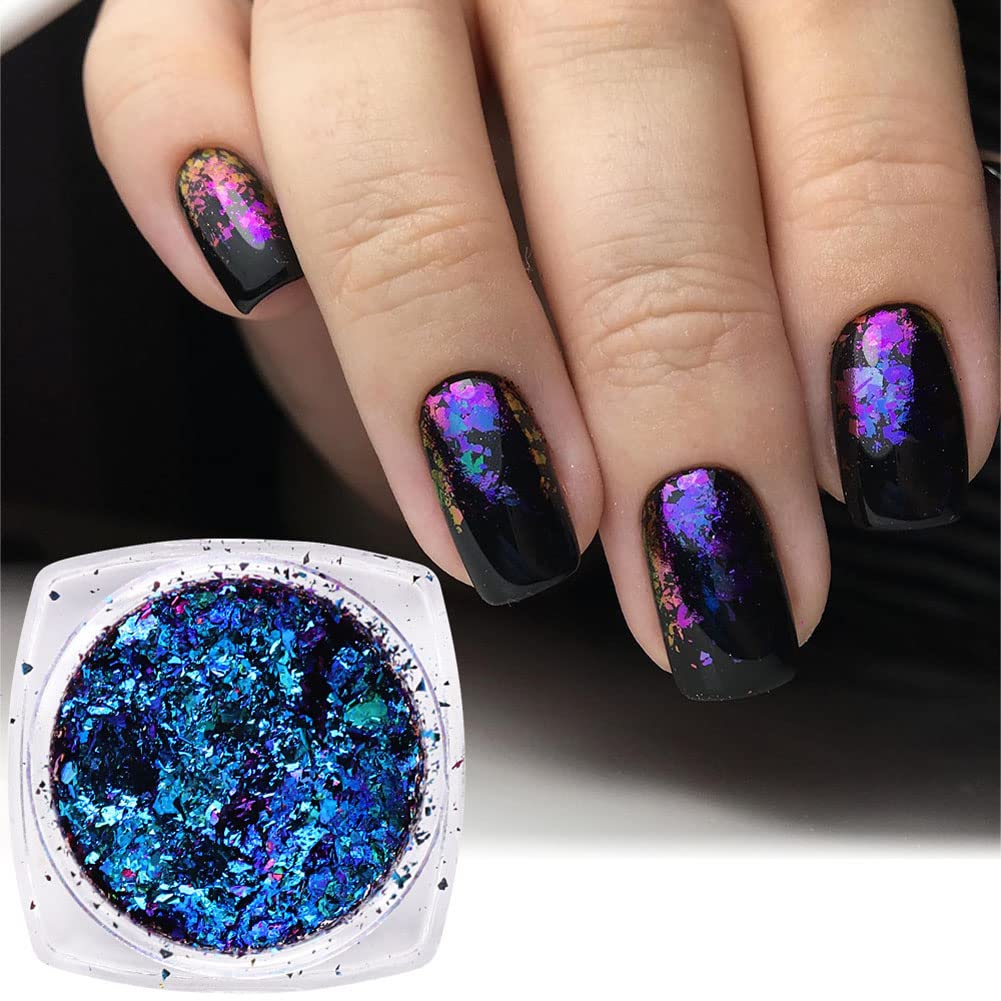 Mesiyun Nail Art Chameleon Glitters Sequins Chunky Iridescent Holographic Flakes Confetti Iridescent Powder for Nail DIY Craft 4 Jars