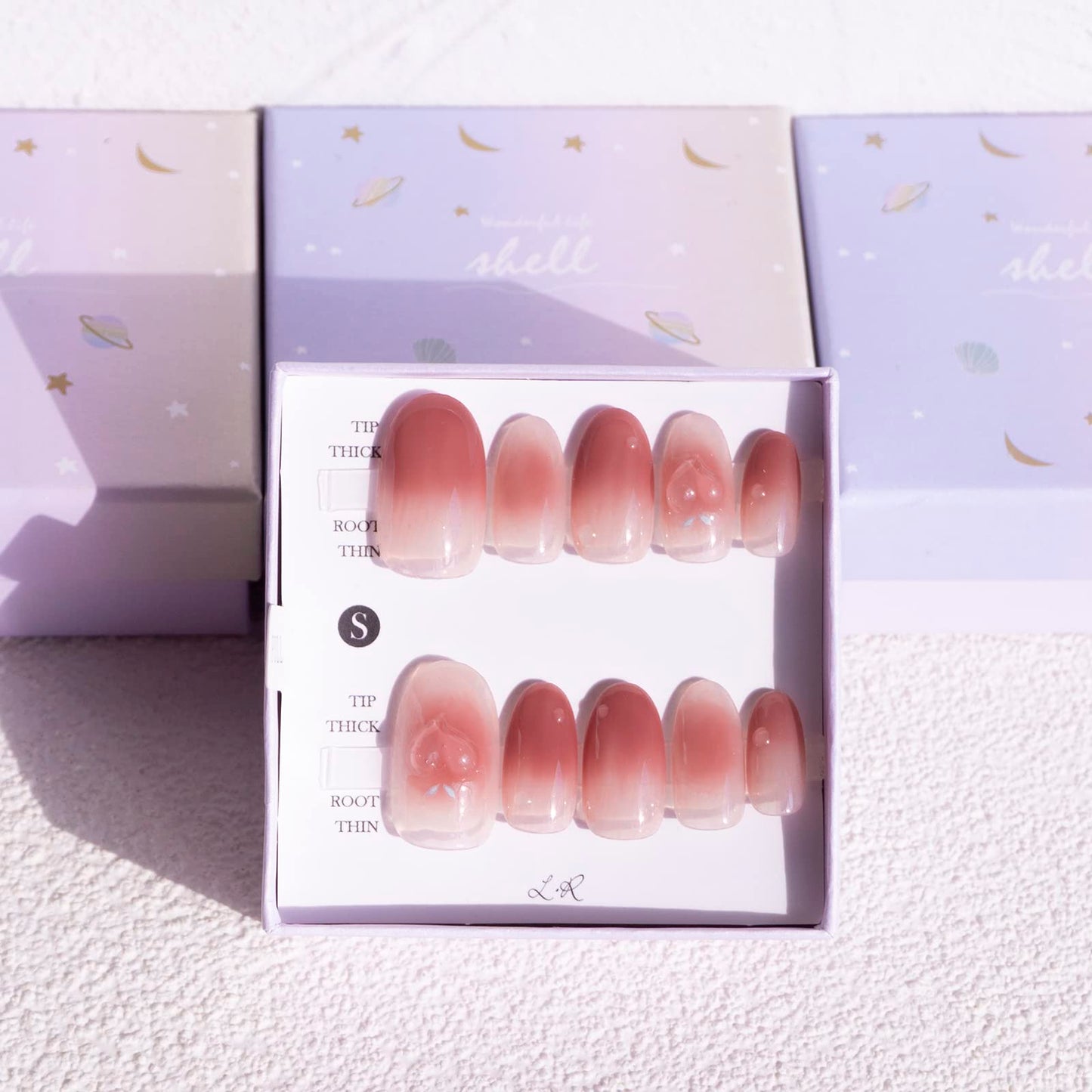 Light Rain Small Size Hand-made Press on Nails, 3D Gel UV Finished False nails with Design by Professional Manicurist