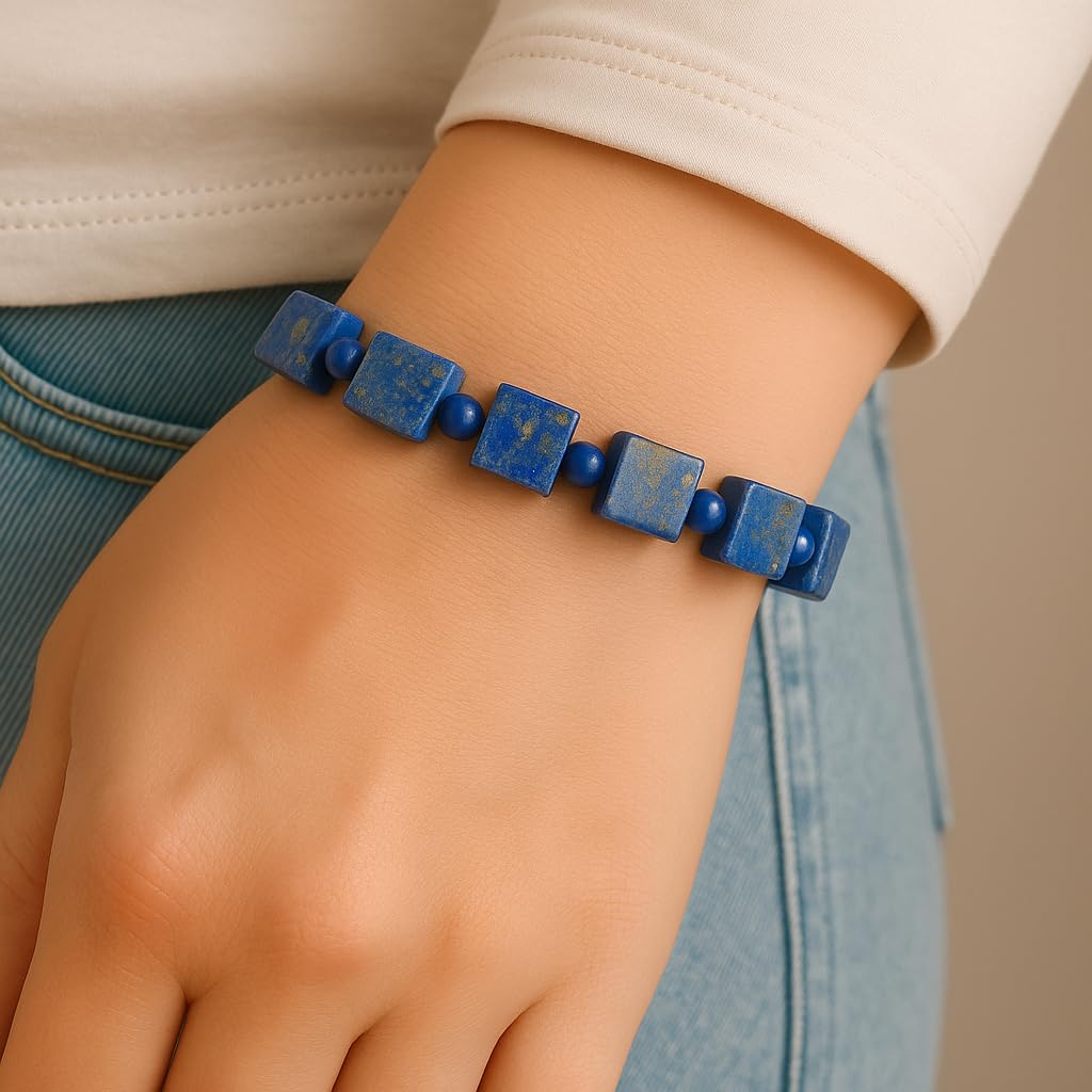 Lapis Lazuli Healing Bracelet – Real Crystal Beads for Stress Relief, Meditation & Chakra Balance – Natural Gemstone Jewelry Gift for Women & Men, Adjustable with Gift Box