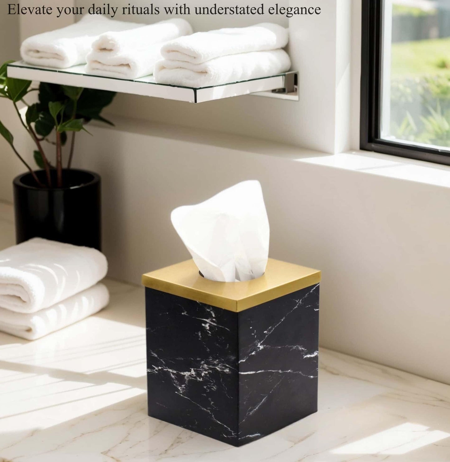 JWT Astyle Metal Facial Tissue Box Cover Holder and Dispenser.Decorative Tissue Box Covers Cube Dresser Accessories for Bathroom Livingroom Kitchen Office Desk.Black Marble Pattern Home Gifts