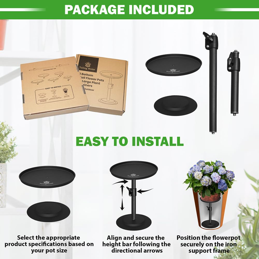 Tuling home Adjustable Pure Iron Planter Inserts, 7-25” Plant Risers for Inside Pots, Planter Fillers for Large Pots, Indoor & Outdoor Insert with 8-10” Top & 6-10” Base