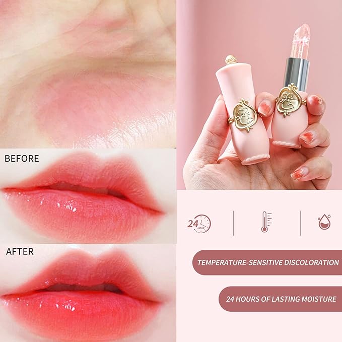 BestLand 6 Pcs/Set Flower Jelly Lipstick Set Temperature Change Moisturizer Long Lasting Nutritious Shimmer Lip Balm Magic Color Change Lip Gloss (Color Changing Lipstick Set B)