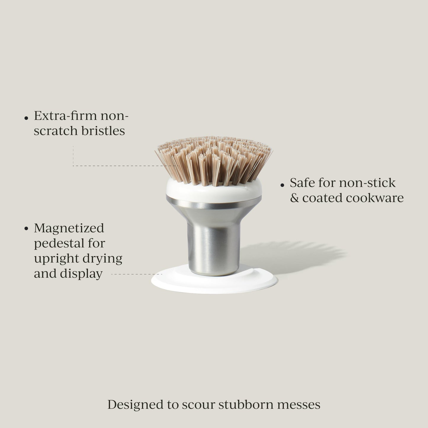 Curio Home Goods Ionic Palm Brush, Magnetized to Stand Upright, Stainless Steel with Replaceable Head, Silver