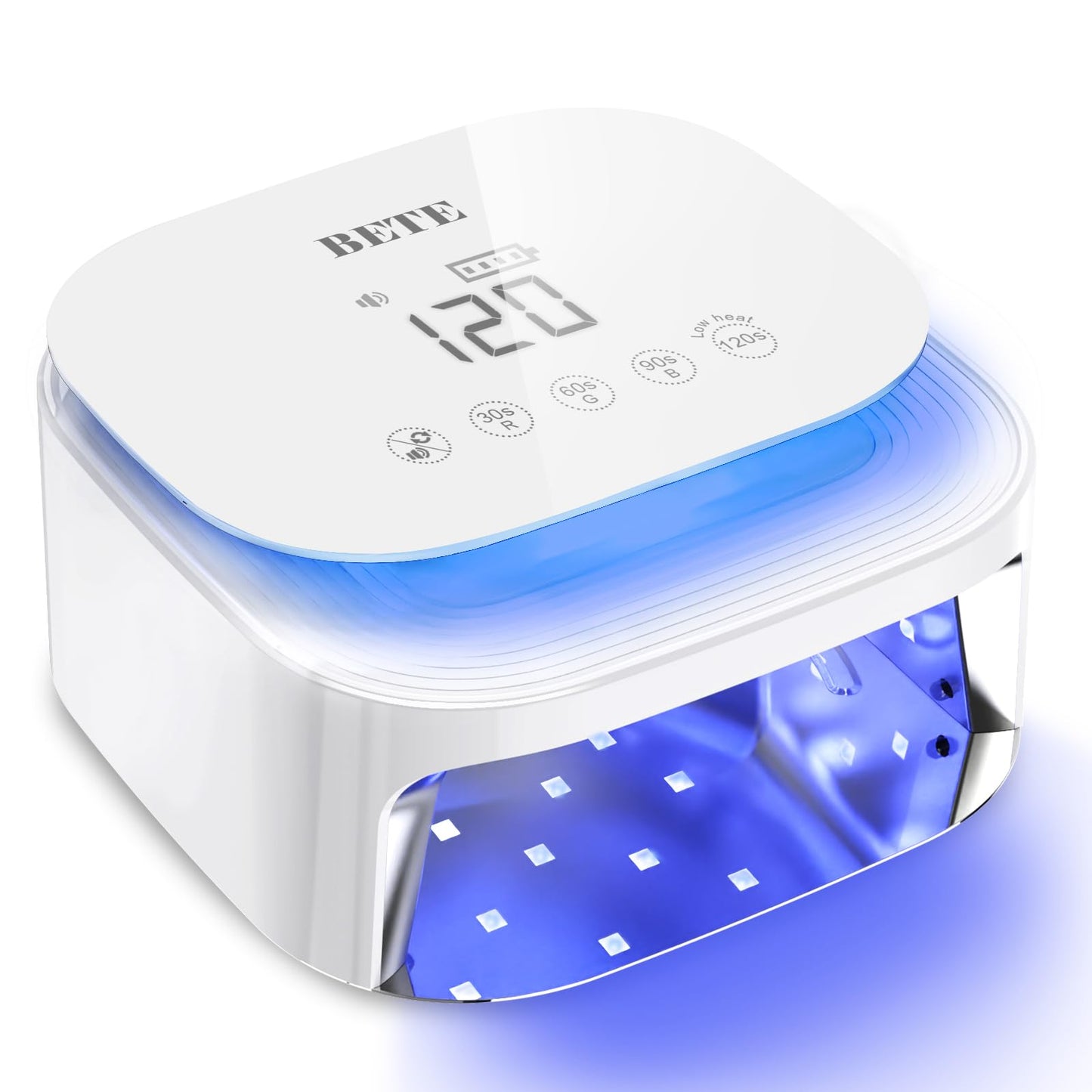 BETE 60W Cordless UV LED Nail Lamp - Rechargeable Gel Polish Dryer with Auto Sensor, 30 Beads & 4 Timer Settings Portable for Home/Salon White