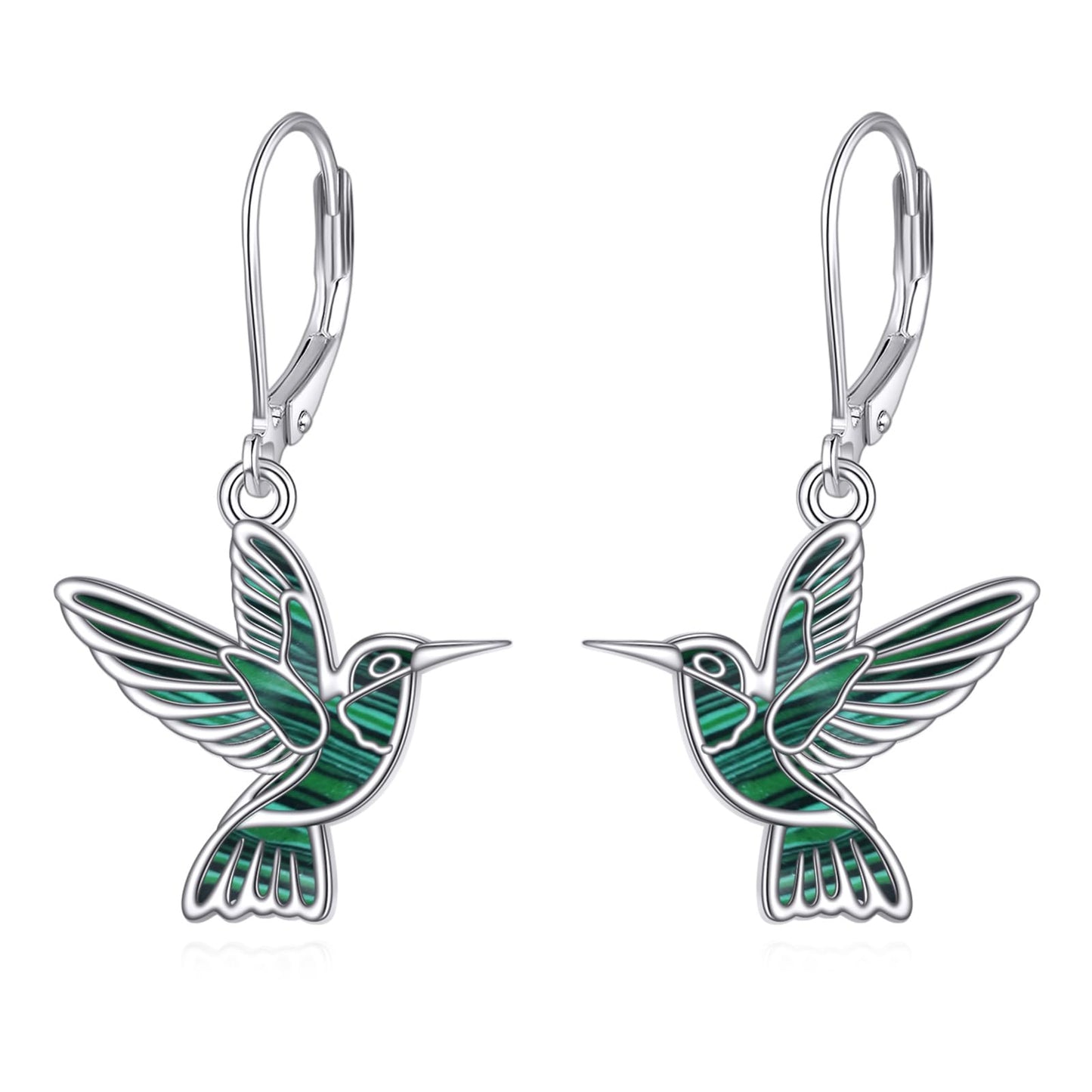 Hummingbird Dangle Earrings 925 Sterling Silver Bird Earrings for Women Bird Earrings (Malachite Hummingbird Earrings)