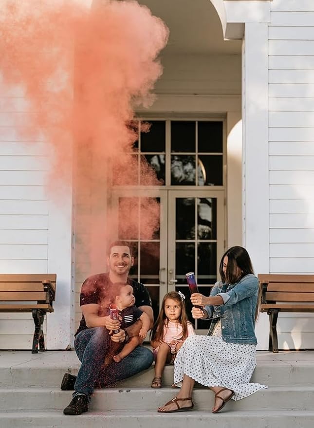 Adventure Awaits! - BABY GENDER REVEAL - 4-Pack Hand Held Air Filled Party Popper - 3 options: 4 Blue or 4 Pink or 2 Red/2 Blue - Check our store for other Color Run Festival colors! (4 Baby Blue)