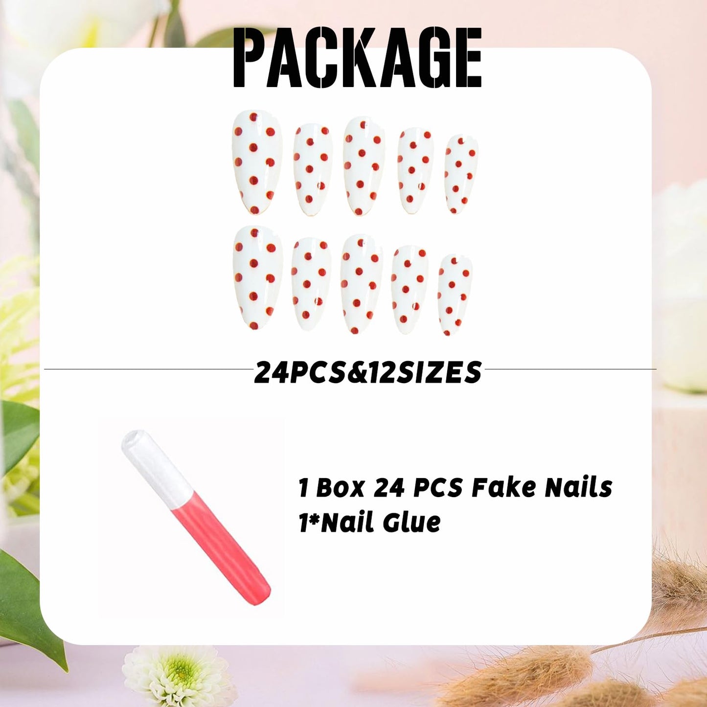 IMSOHOT Press on Nails Almond Medium Fake Nails with Red Polka Dot Designs Full Cover White Acrylic Glue on Nails Gel Artificial False Nails