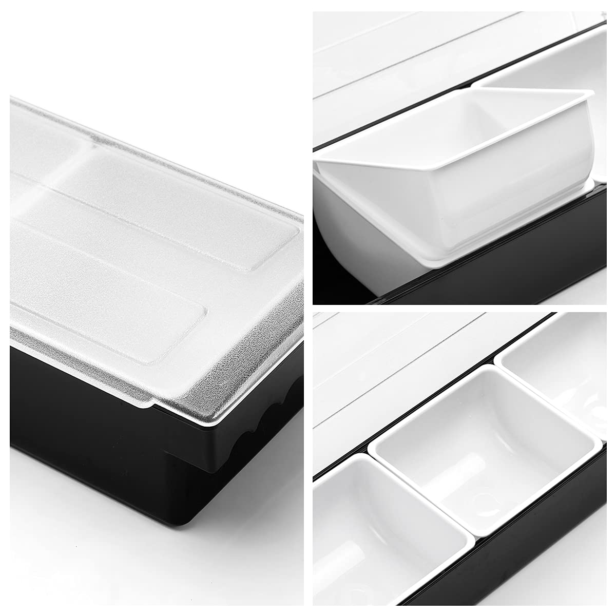 BEYLANG Ice Chilled Serving Tray Condiment Pots 3 Compartment Condiment Server Caddy (3 Compartments)