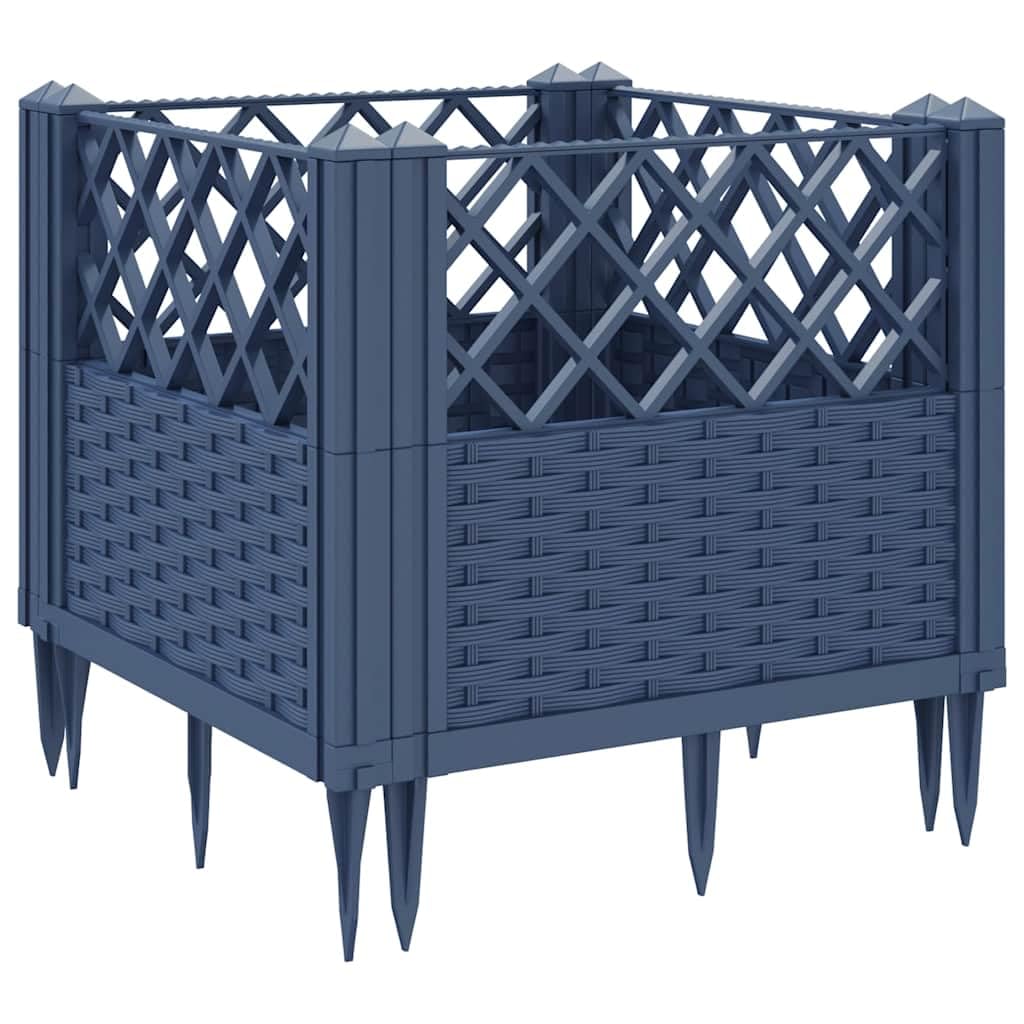 Xolmizyn Modular Garden Planter Box, 17.1 Inch Square Flower Pot with Basketweave Pattern, Modern Decorative Patio Container for Balconies, Porches, and Terraces, Blue Grey