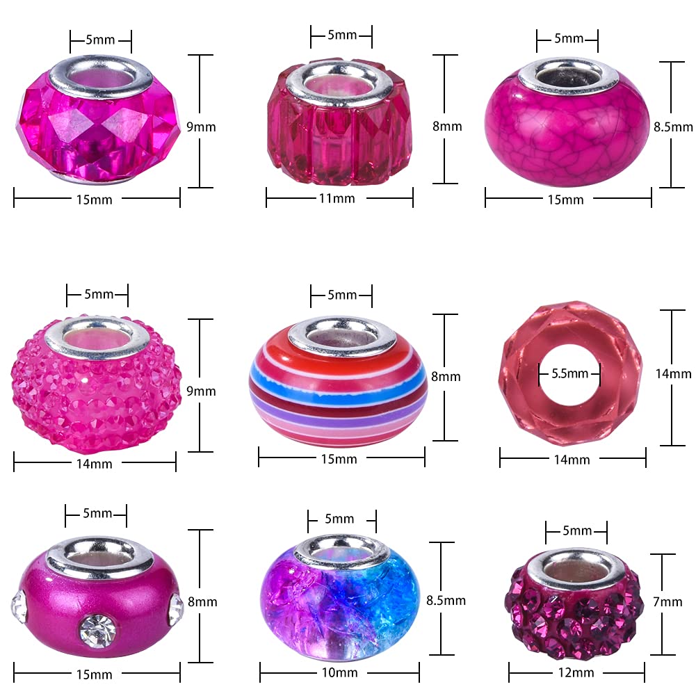 Aipridy 200 Pieces Assortment European Large Hole Beads Spacer Beads Rhinestone Craft Beads for DIY Charms Bracelet Jewelry Making (Rainbow)
