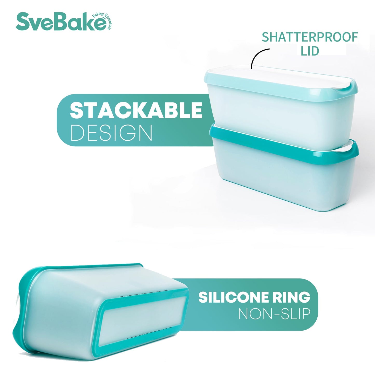 SveBake Ice Cream Storage Containers with Lids 2 PACK - 1.5 Quarts Homemade Ice Cream Tubs, Freezer Containers, Turquoise & Green