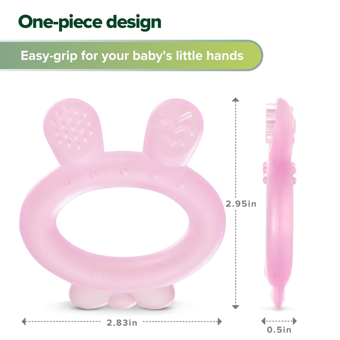 Haakaa Silicone Baby Teether - Rabbit Ear Frozen Teething Toy for Babies 3-6 Months- Cold Teething Relief - BPA Free Silicone-Pink