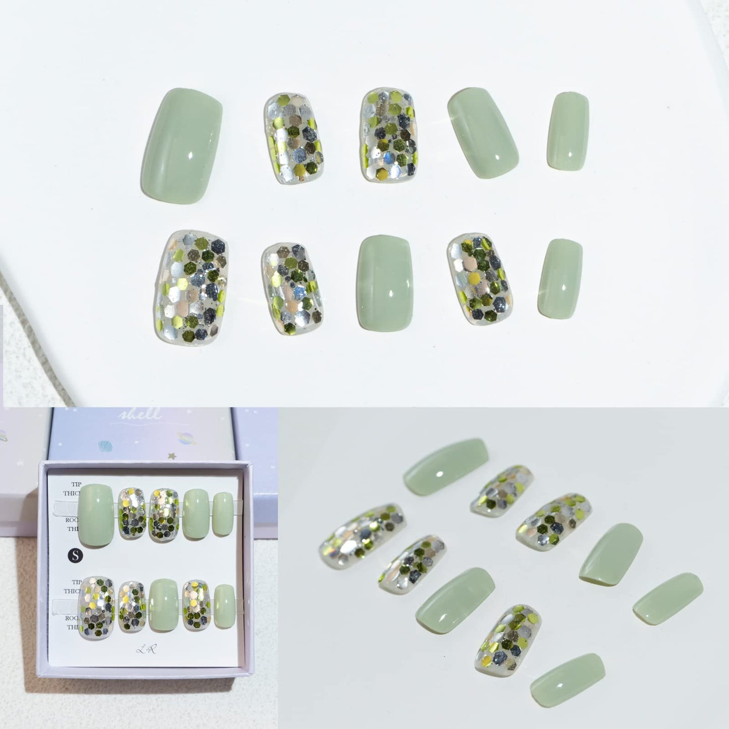 Light Rain Small Size Hand-made Press on Nails, 3D Gel UV Finished False nails with Design by Professional Manicurist
