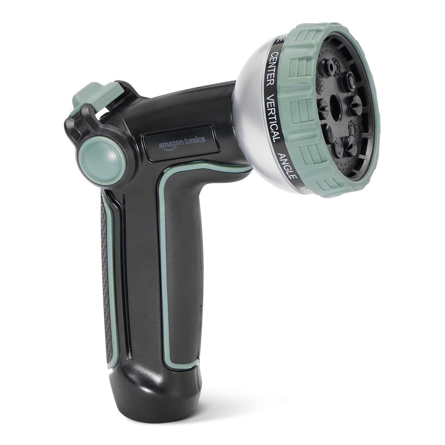 Amazon Basics 10 Spray Patterns Garden Hose Nozzle with Rotating Head, Black