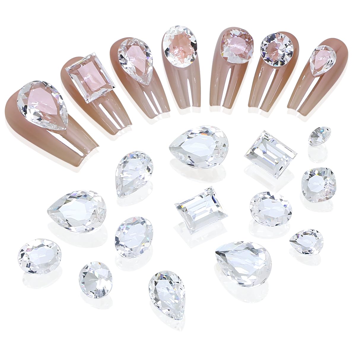 DONGZHOU Transparent Big Nail Rhinestones,Mixed Shape Large Nail Art Rhinestone Nail Charms Pointed Fancy Stone Diamond Gems for Nail Art DIY Craft
