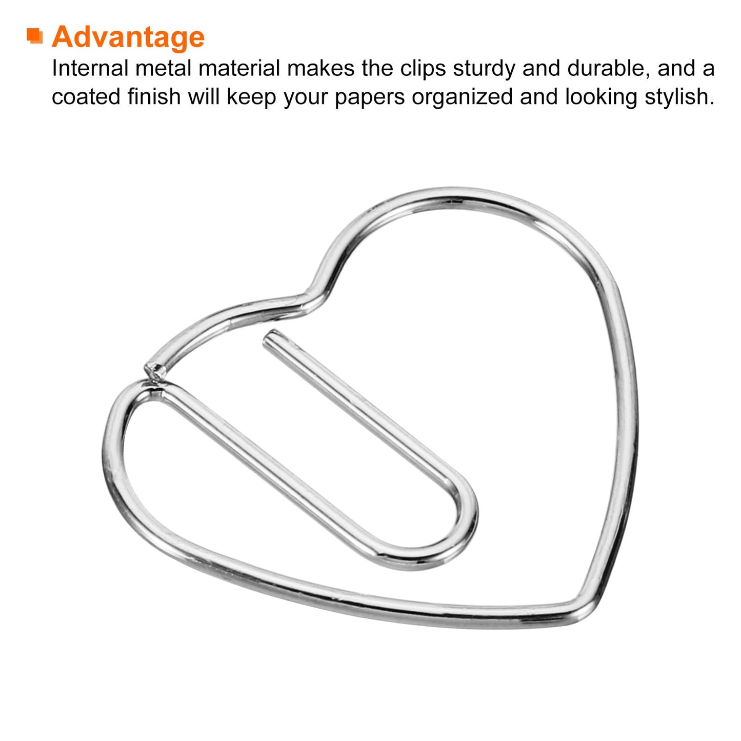MECCANIXITY Paper Clip Heart-Shaped Cute Decorative Fun Clips Bookmarks 1.1 Inch Silver Tone for Organize Office Home, Pack of 100