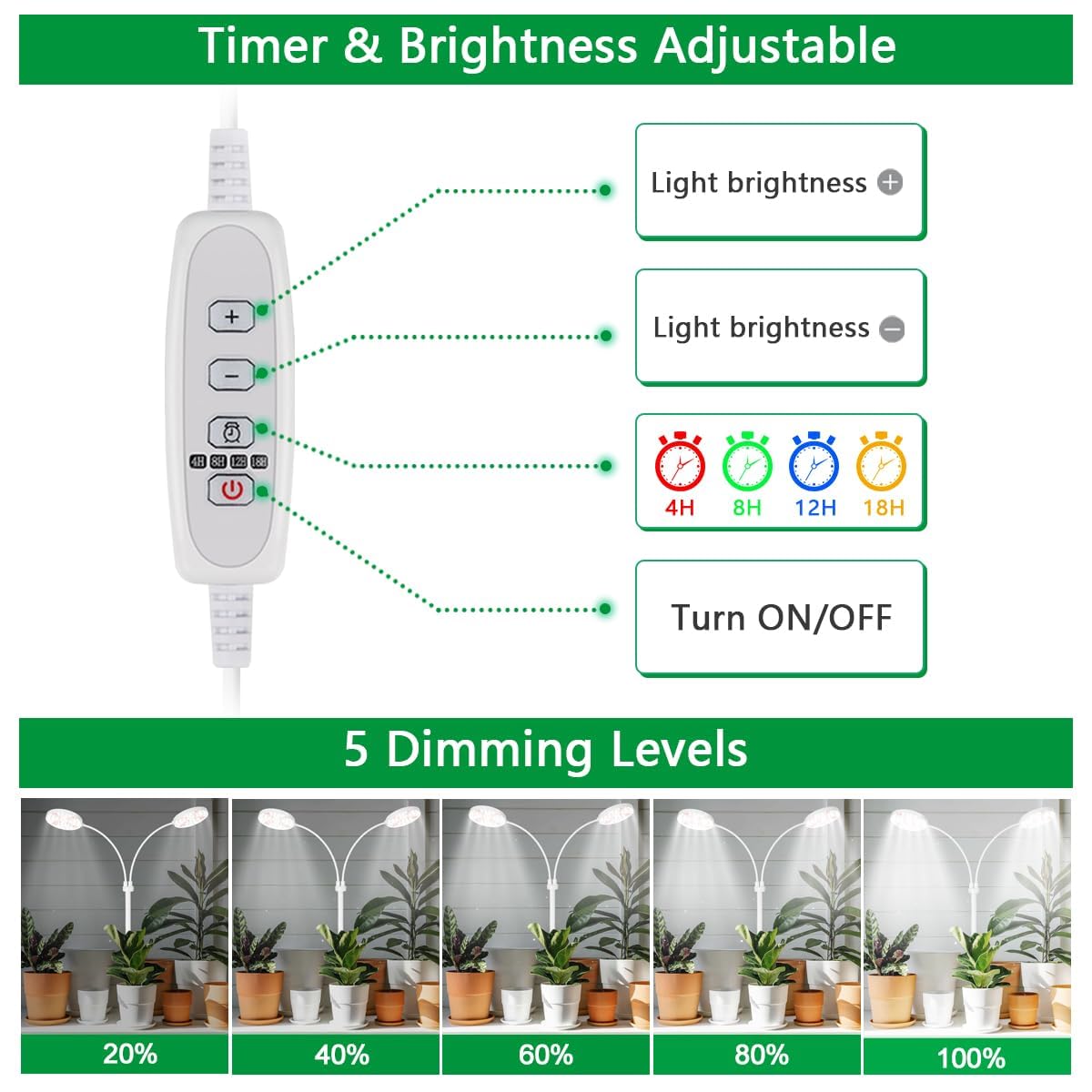 GYTF Grow Light Dual Ring 3.5" with Base, 122 LEDs 6000K White Full Spectrum Gooseneck Plant Lamp for Indoor Desk Plants, Dimmable & Height Adjustable 9-16", Timer 4/8/12/18Hrs