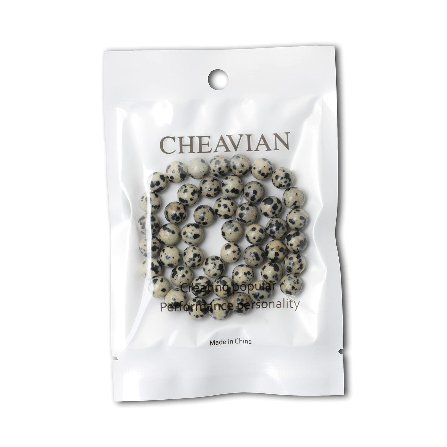 CHEAVIAN 45PCS 8mm Natural Dalmatian Stone Round Loose Beads for Jewelry Making DIY Findings 1 Strand 15"
