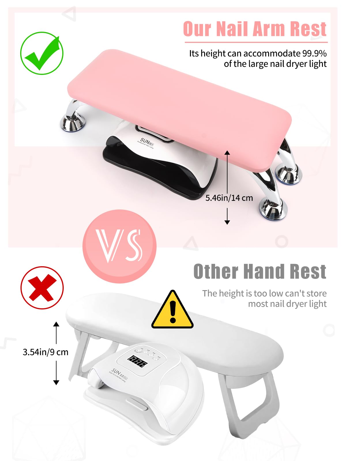 Nail Arm Rest for Acrylic Nails, Microfiber Leather Nail Hand Rest Cushion for Nails, Soft Hand Pillow Footstool with 4 Stainless Steel Stand Thick Sponge Nail Arm Rest Pillow for Nail Tech Use (Pink)