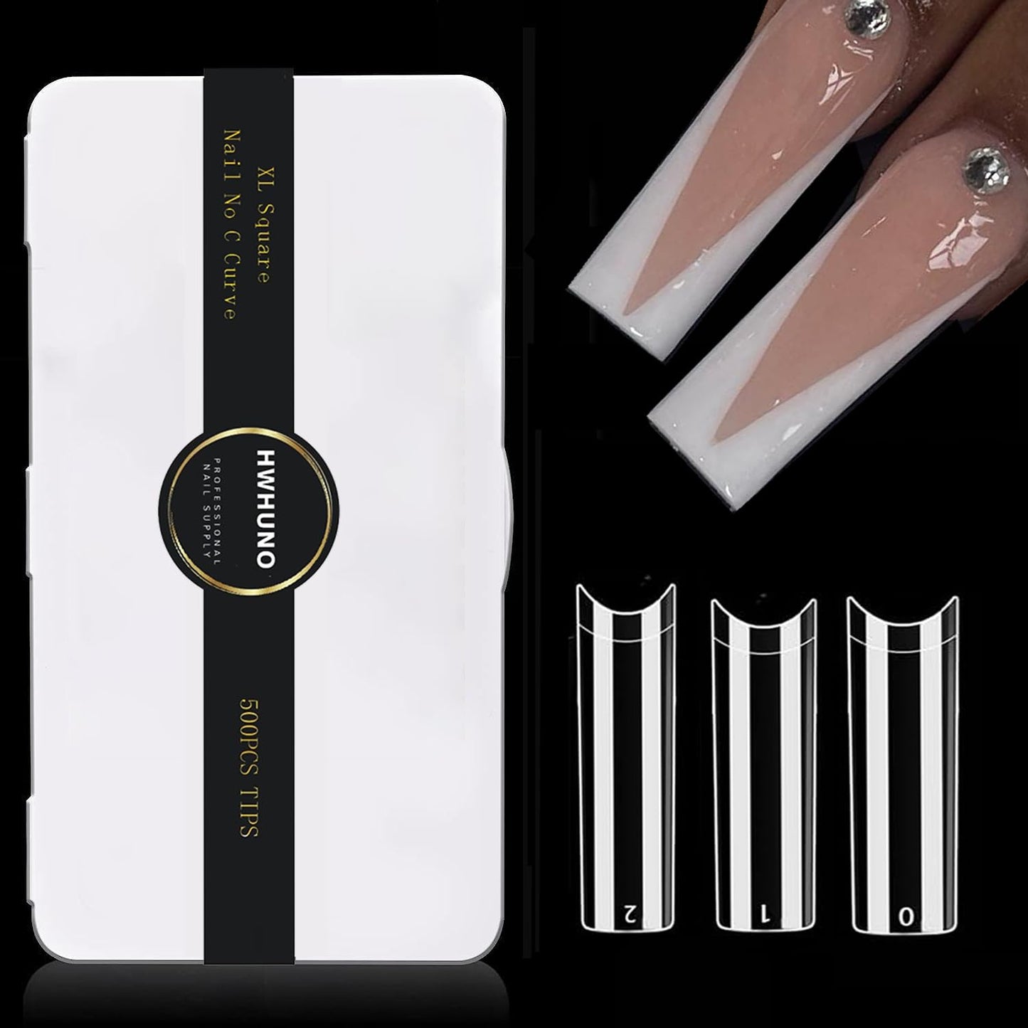 HWHUNO Long Straight Half Cover Tapered XL Square Nail Tips No C Curve,Clear ABS False Nails Medium for Manicure Salon Professional and Home DIY