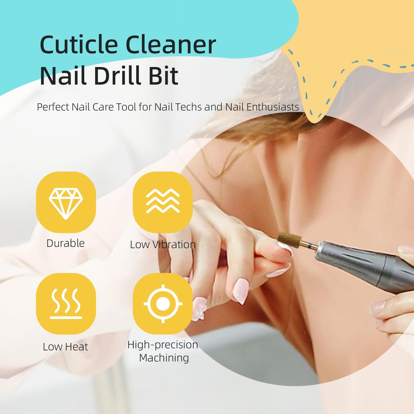 HYTOOS 5mm Large Tapered Cuticle Clean Nail Drill Bit, 5Pcs/Set Titanium Russian Diamond Nail Bits Professional Safety Under Nail Cleaner Burr for Cuticle Dead Skin, Electric Drill Accessories, Medium