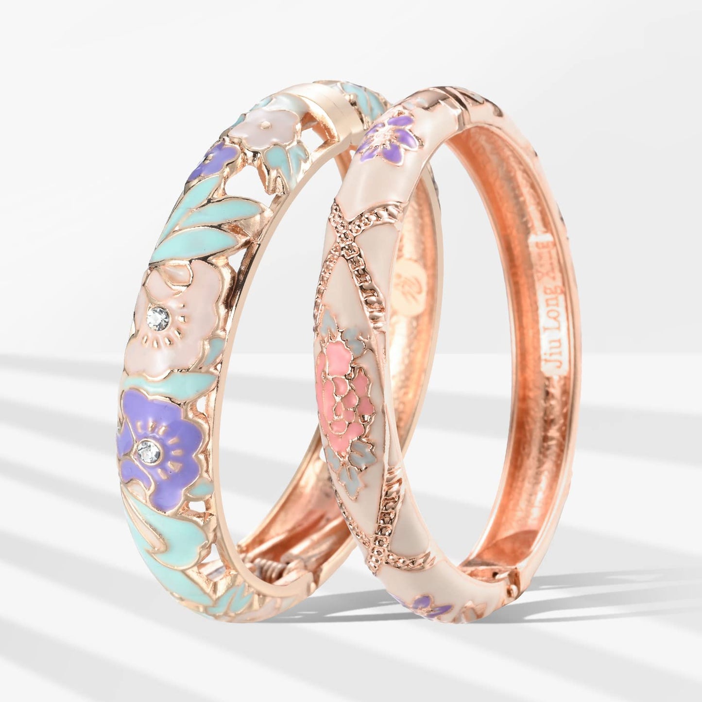 UJOY Vintage Jewelry Cloisonne Handcrafted Enameled Gorgeous Rhinestone Flower Hinged Cuff Bracelet Bangles Gifts 88A08-55A128 Cream White
