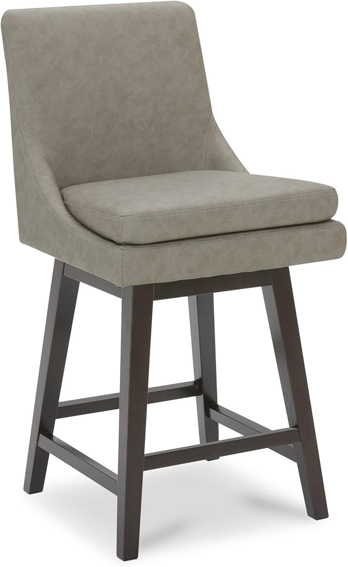 CHITA Counter Height Swivel Barstool with Back Set of 2, FSC Certified Upholstered Faux Leather Swivel Bar Stool, 26.8" H Seat Height, PU Leather in Stone Gray
