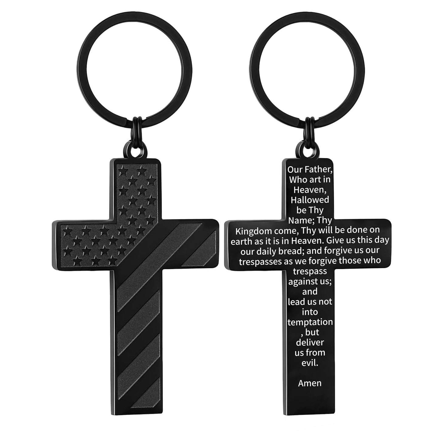 DuoDiner Easter Basket Stuffers-Cross Keychains First Communion Baptism Confirmation Religious Gifts for Men (Lord's Prayer, Black)