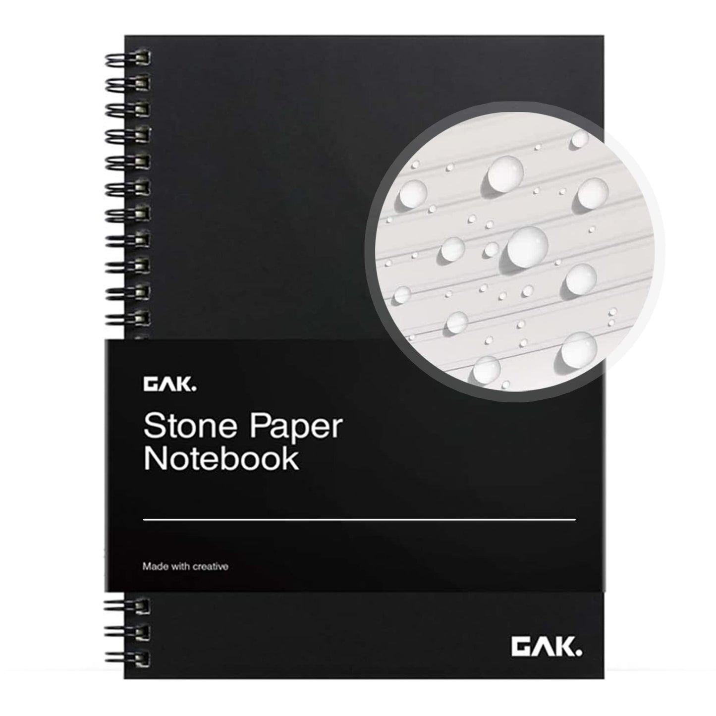 GAK. Stone Paper Waterproof Sheet Spiral Notebook (M Size) – 5.8”x8.3”, 50 sheets, Stone Paper Notebook Journal Note Taking Waterproof Notepad College Ruled Paper Black Notebook Aesthetic School