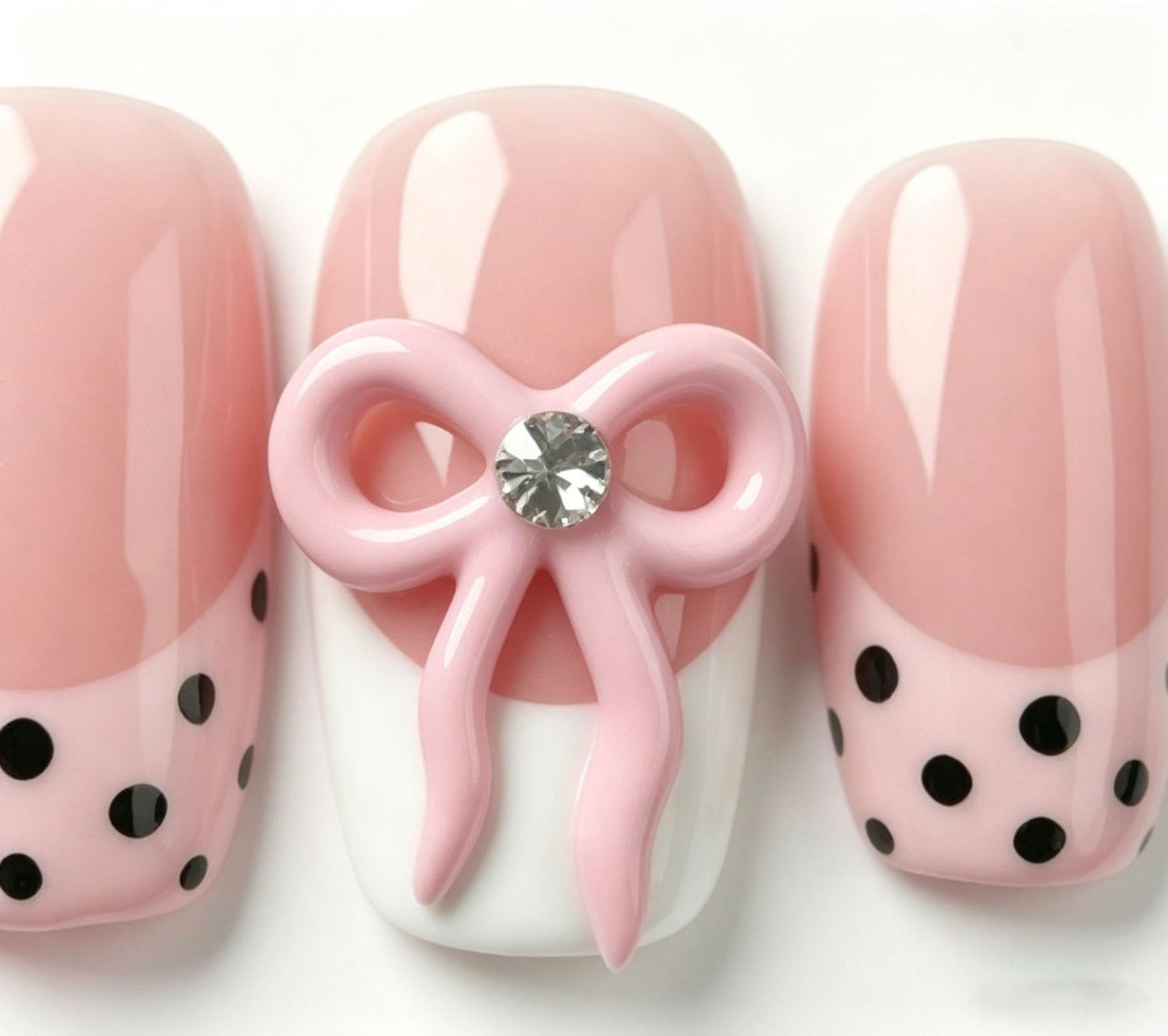 Short Square Press on Nails Polka Dot Handmade 3D Cute Glue on Nails for Women, Luxury Homemade Press on Nail Art Design, Fake Nails with 3D Nail Charms Size M 4