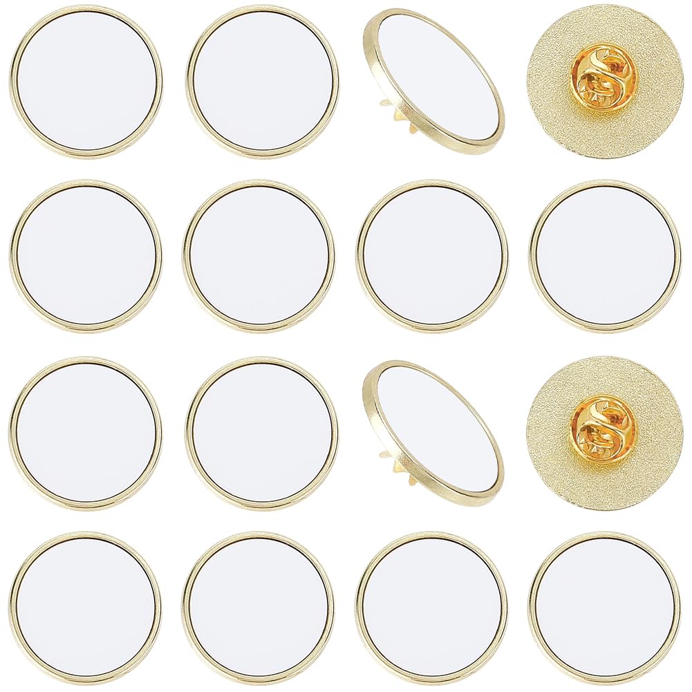 SOFPLATE 20 Sets 1 Inch Round Blank Pins Sublimation Blank Buttons Small Gold Alloy Disk Base Transfer Design Making Kits Team Party Decor Brooch Pin Bulk for Jewelry Making Lapel Supplies DIY Crafts