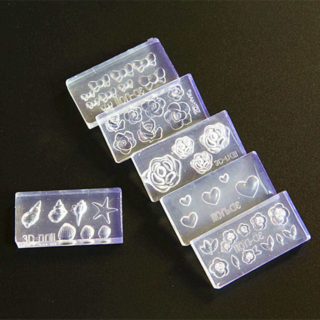 KANGneei Nail Acrylic Molds Kit, 6 Pieces 3D Stereo Mini Flower Carving Mold Nail Art Mould Template Silicone Mold