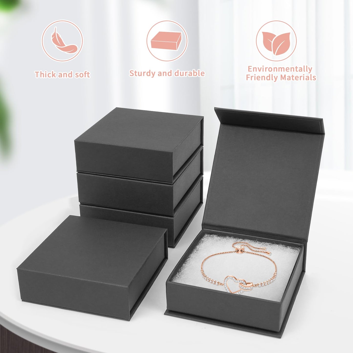 Mirgrime Jewelry Gift Boxes, 5 Pack 3.5x3.5x1 inch Small Jewelry Boxes, Cardboard Jewelry Box for Necklaces Bracelet Earring Ring(Black)