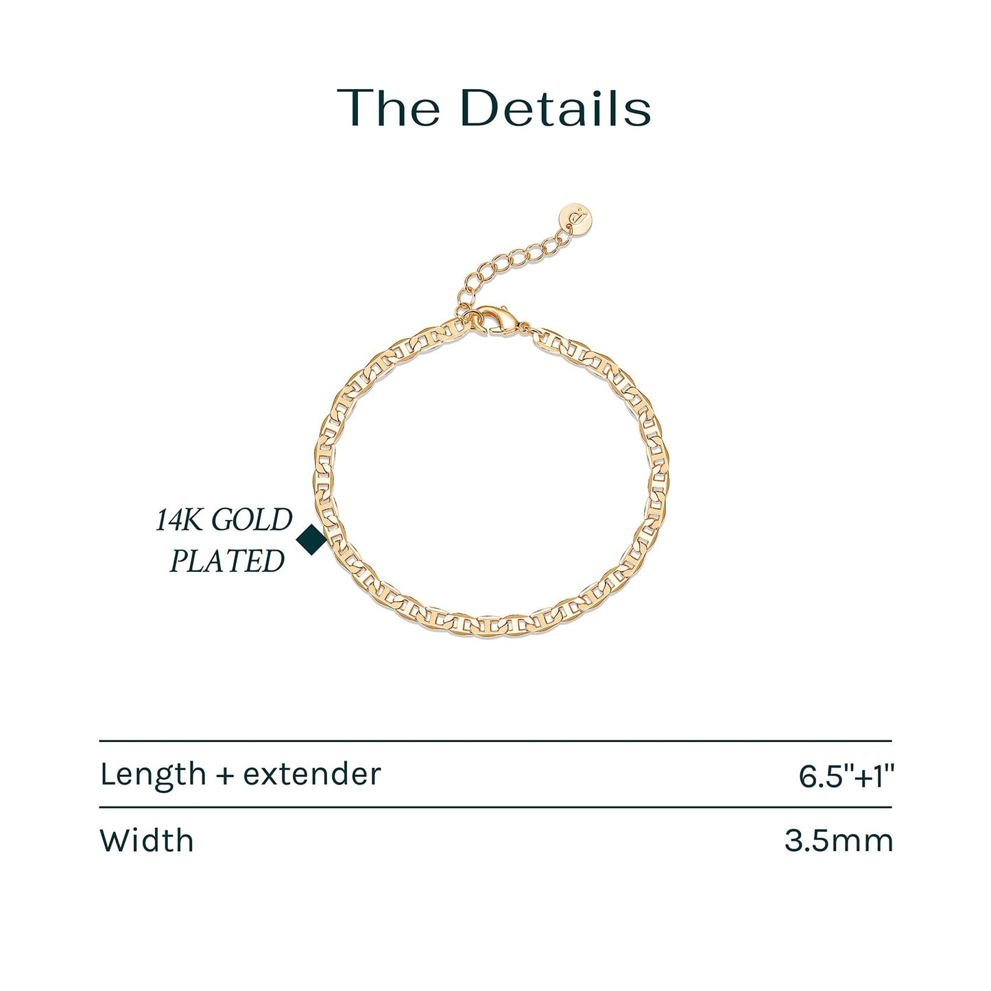 PAVOI 14K Gold Plated Paperclip/Curb/Figaro Chain Adjustable Bracelet for Women (Cuban, Yellow Gold Plated)