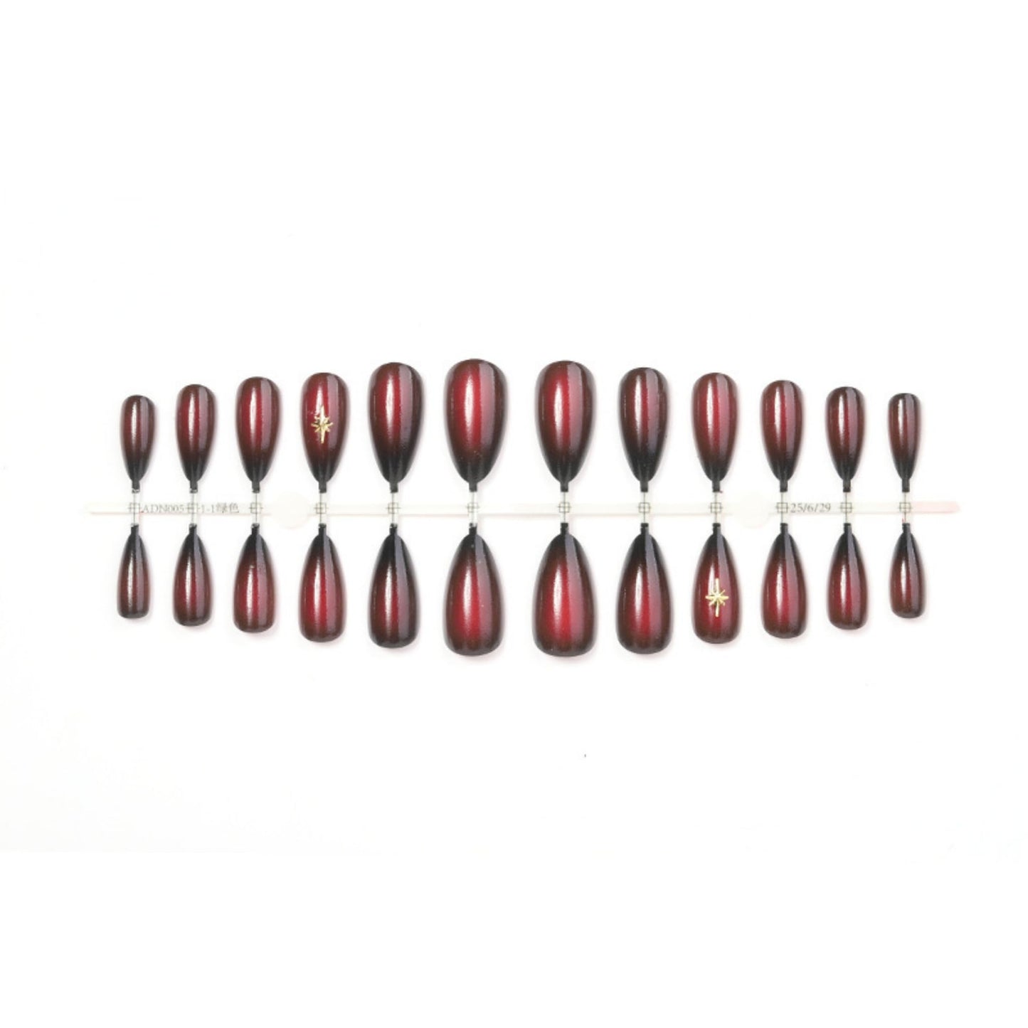 Medium Press on Nails Almond Fake Nails Red Artificial Nail Gold Charm Stick on Nail for Women 24pcs
